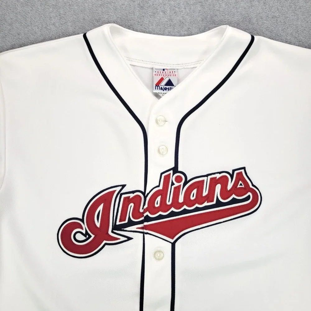 Majestic Cleveland Indians Baseball Jersey Youth XL White Button Front Y6401